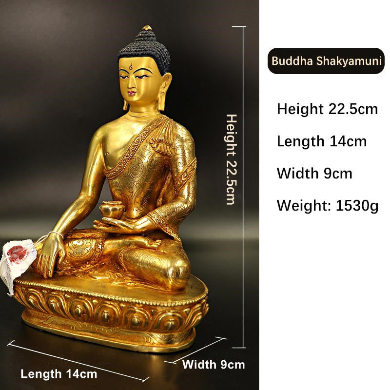 Buddha Shakyamuni Medicine Buddha Compassion Copper Gold Plated Statue Decoration