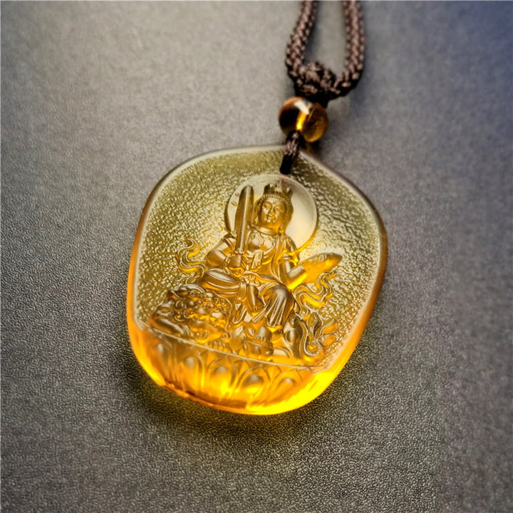 Buddha Stones Chinese Zodiac Natal Buddha Blessing Liuli Crystal Compassion Necklace Pendant