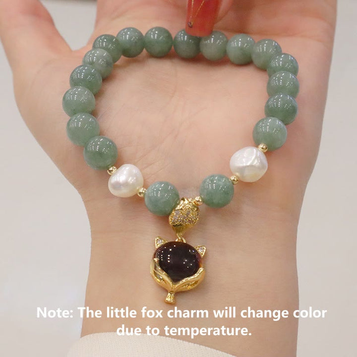 Buddha Stones Jade Pearl Color-Changing Fox Charm Luck Bracelet