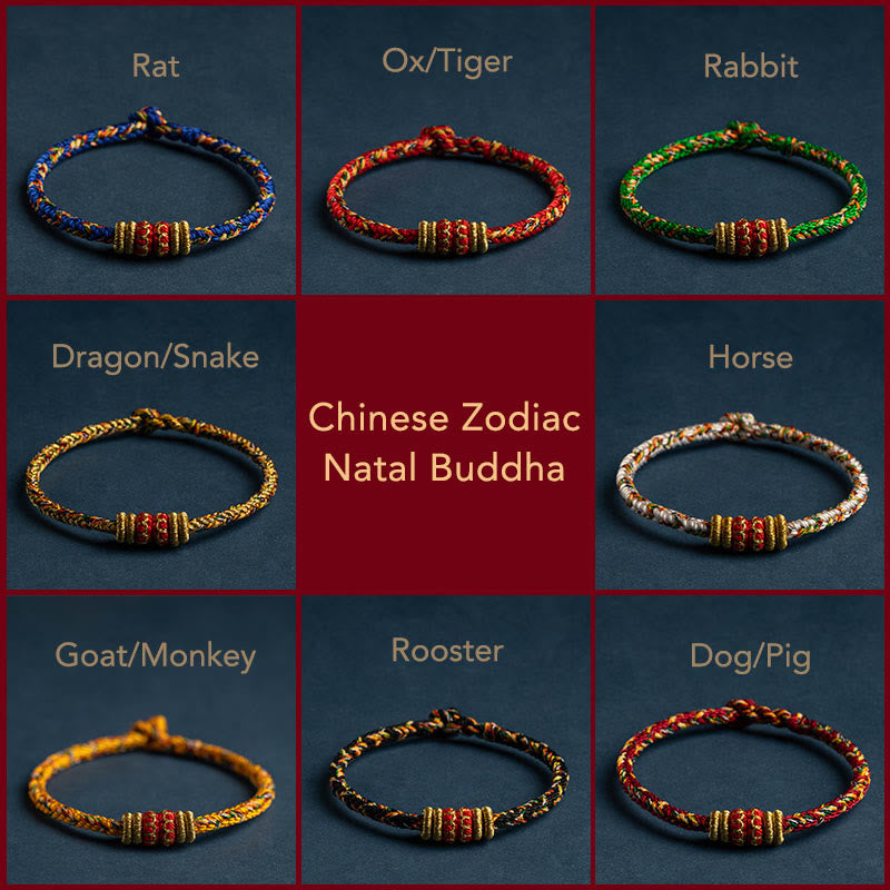 Buddha Stones Tibet Handmade Chinese Zodiac Natal Buddha Luck Strength Braided String Bracelet