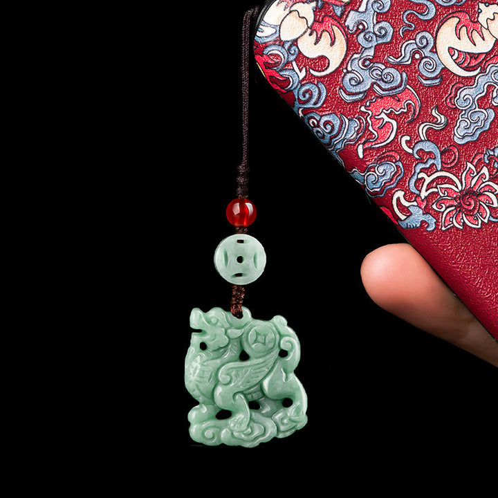 Buddha Stones Natural Jade Kirin Prosperity Phone Hanging Decoration