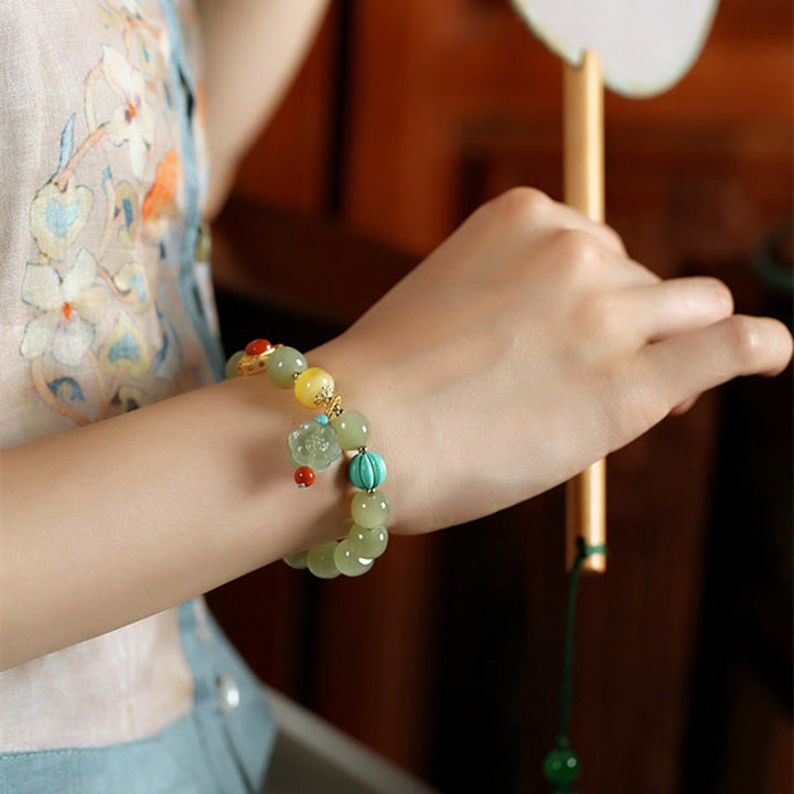 Jade Amber Lotus Bead Luck Bracelet