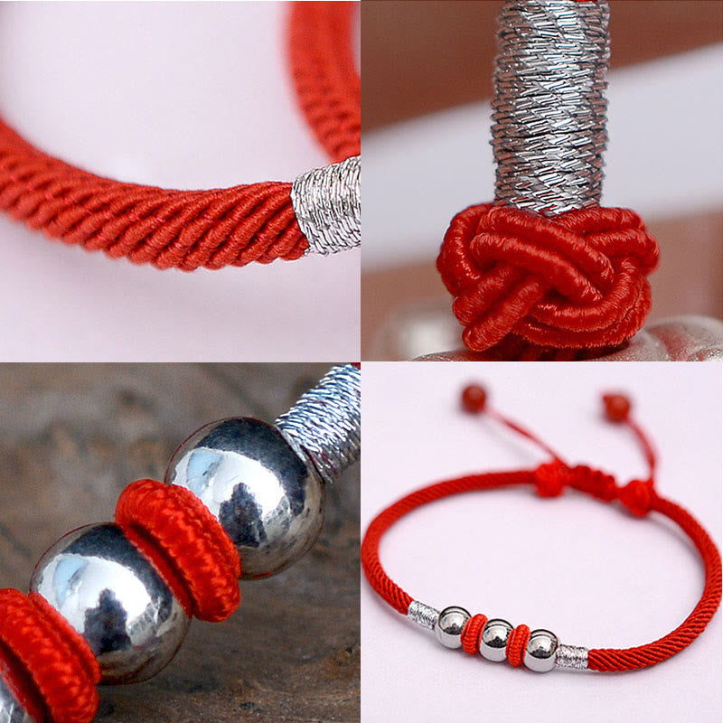 Buddha Stones 925 Sterling Silver Lucky Bead Protection Red String Bracelet