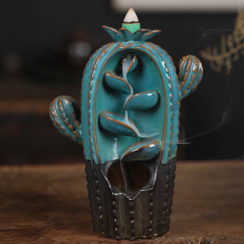 Cactus Ceramic Healing Backflow Smoke Fountain Incense Burner