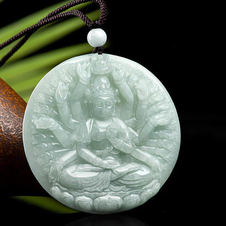 Thousand-Hand Kwan Yin Avalokitesvara Jade Blessing String Necklace Pendant