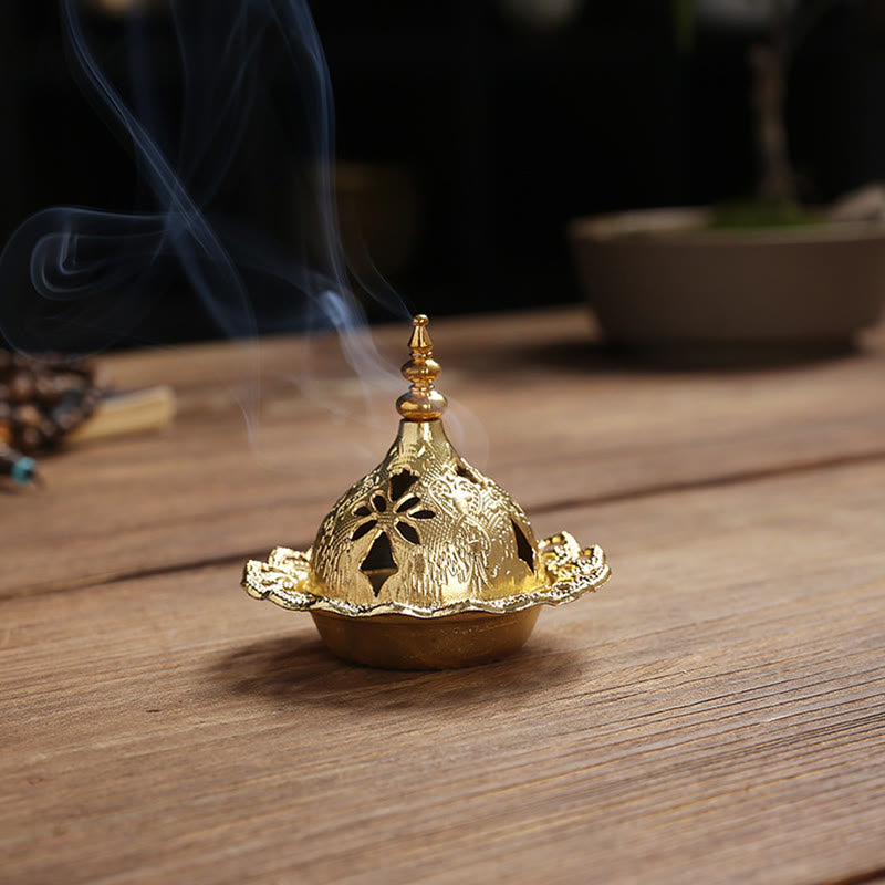 Gold Gourd Star Feather Spiritual Meditation Mini Alloy Metal Incense Burner