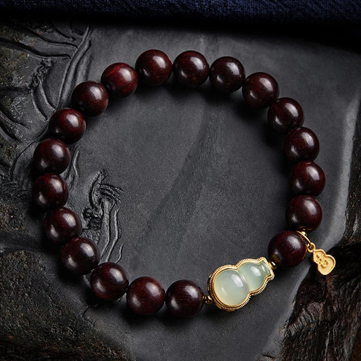 Buddha Stones Small Leaf Red Sandalwood Gourd Jade Calm Relaxation Bracelet