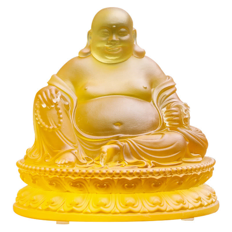 Buddha Stones Handmade Laughing Buddha Figurine Liuli Crystal Art Piece Wealth Statue Home Decoration