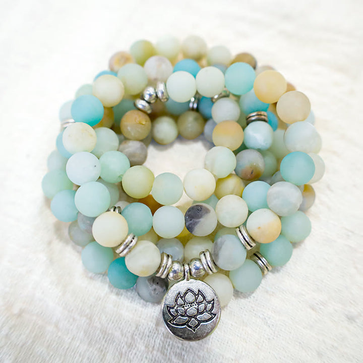 Buddha Stones Tibetan Amazonite Stone Blessing Lotus Mala