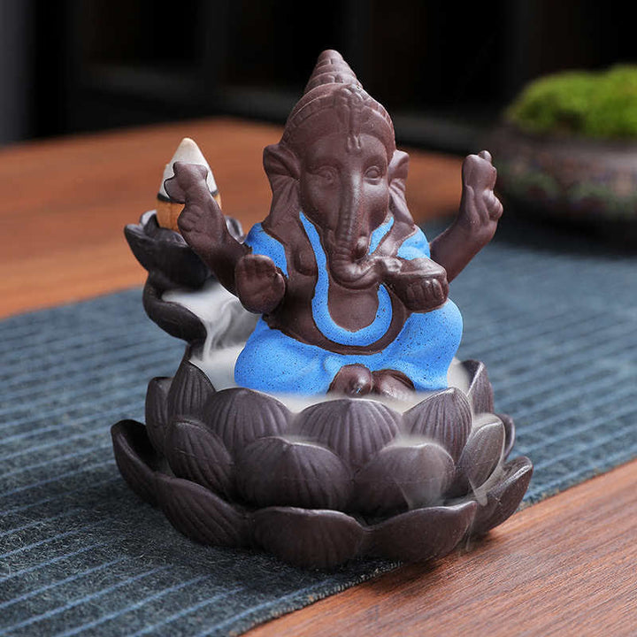 Ganesh Elephant Purple Clay Backflow Smoke Fountain Protection Incense Burner