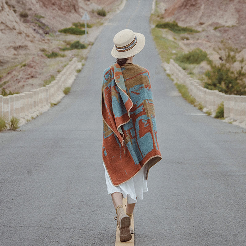 Tibetan Orange Shawl Warm Cloak Scarf