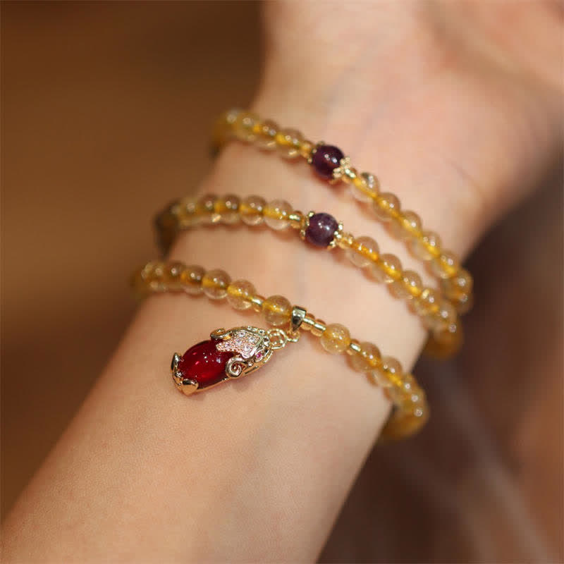 Buddha Stones Citrine Amethyst PiXiu Prosperity Happiness Protection Bracelet