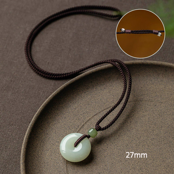 Natural Round Jade Peace Buckle Luck Prosperity Necklace Pendant