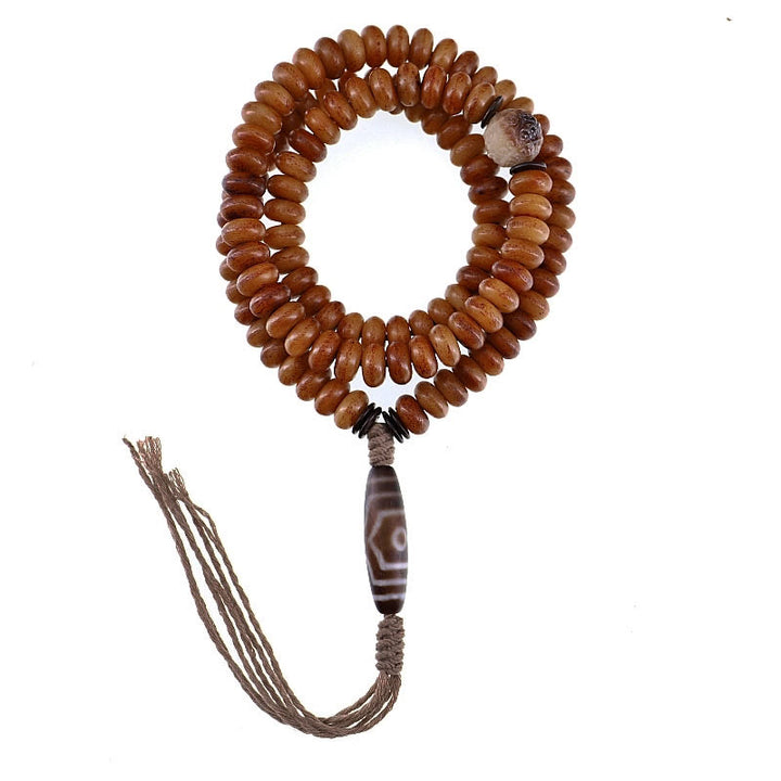 Buddha Stones Tibet 108 Mala Beads Yak Bone Three-eyed Dzi Bead Keep Away Evil Spirits Bracelet