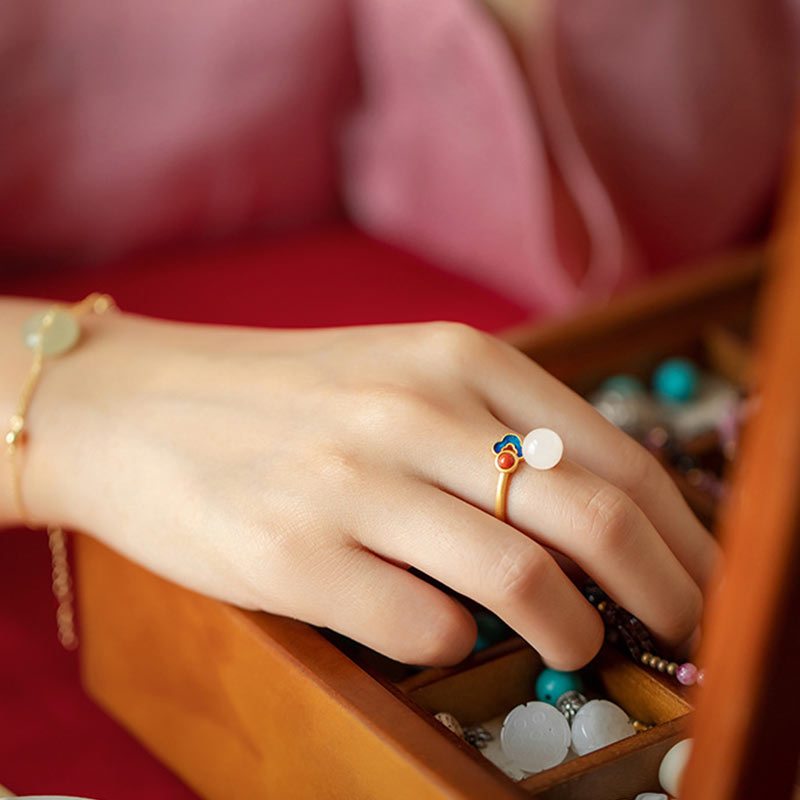 White Jade Auspicious Cloud Blessing Luck Ring