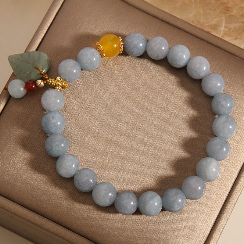 Buddha Stones Aquamarine Jade Leaf Healing Charm Bracelet