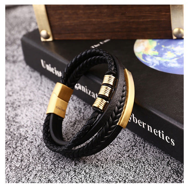 Buddha Stones Leather Multi-Layer Titanium Steel Balance Braided Magnetic Buckle Bracelet