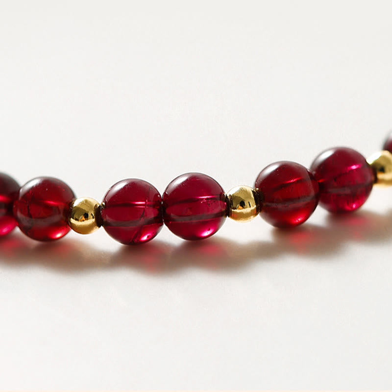 Buddha Stones 14K Gold Natural Garnet Cinnabar Flower Calm Bracelet