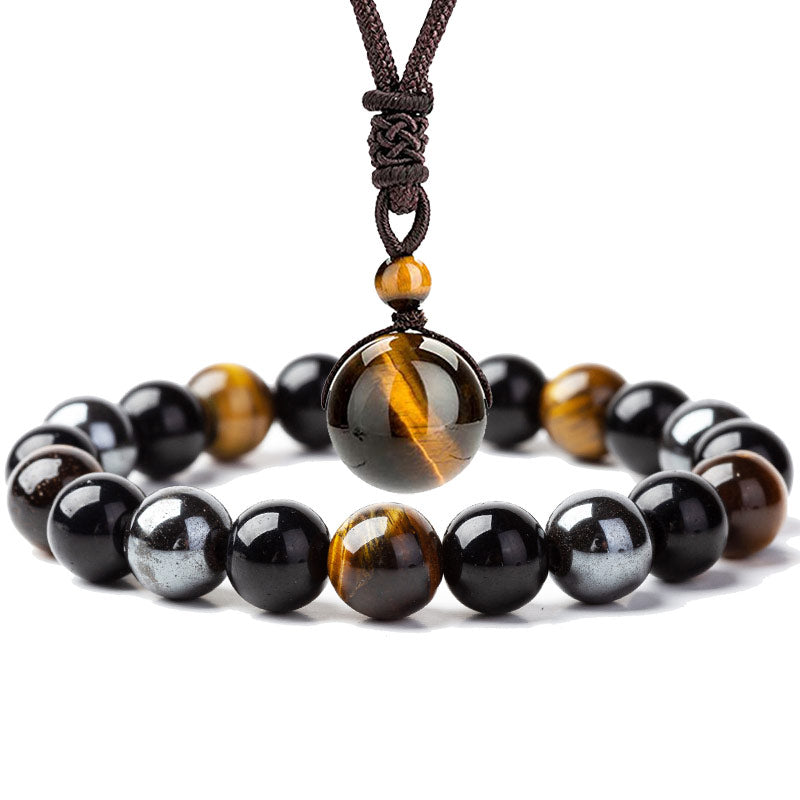 Buddha Stones Tibetan Tiger's Eye Bracelet Necklace Set