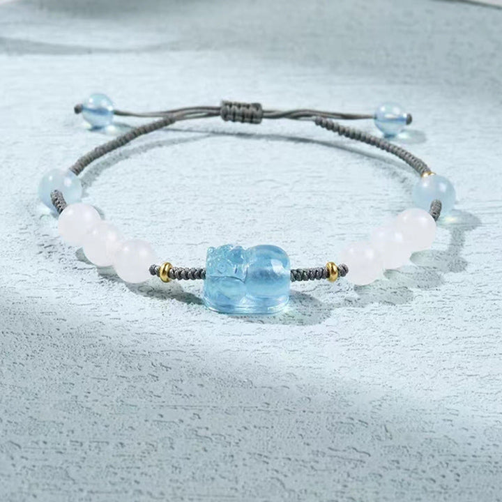 Buddha Stones Natural Aquamarine PiXiu Hetian White Jade Healing Bracelet