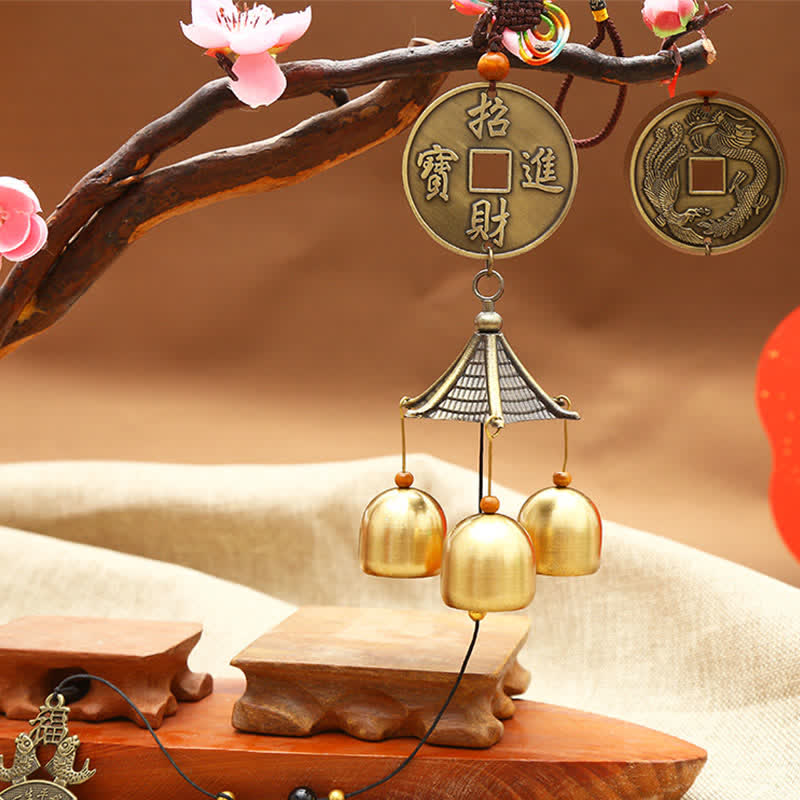 Feng Shui Copper Coin Koi Fish Bagua Kirin Wind Chime Bell Luck Wall Hanging Decoration