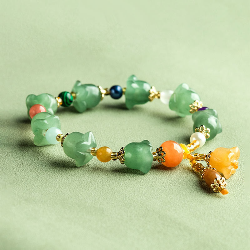 Buddha Stones Green Aventurine Magnolia Flower Luck Bracelet