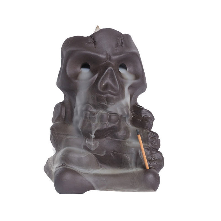 Buddha Stones Halloween Skull Head Purple Clay Healing Incense Burner Decoration