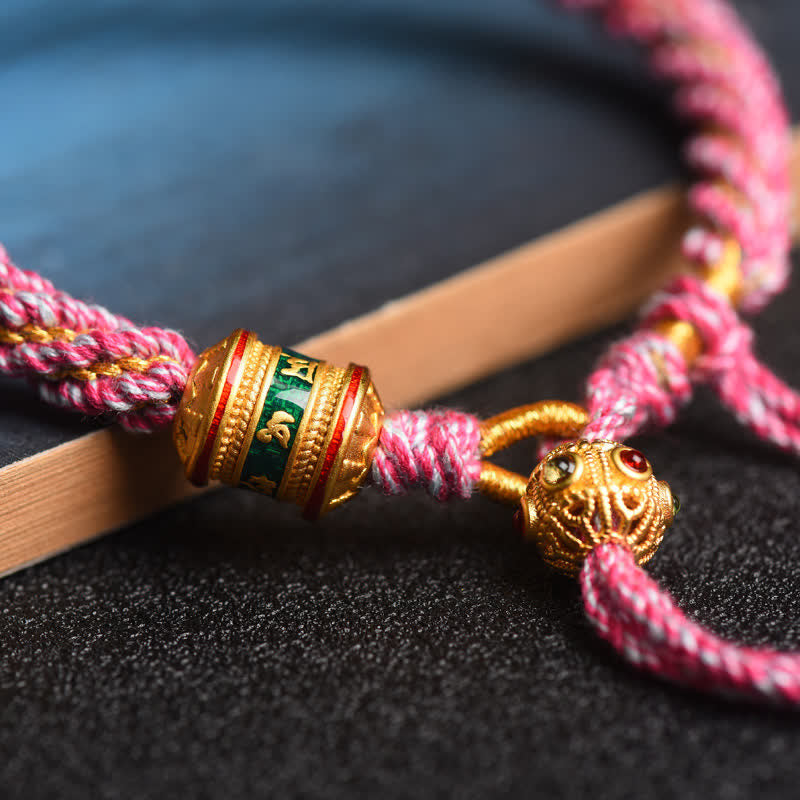 Buddha Stones Tibetan Handmade Luck Prayer Wheel Bead Charm Weave Colorful String Bracelet