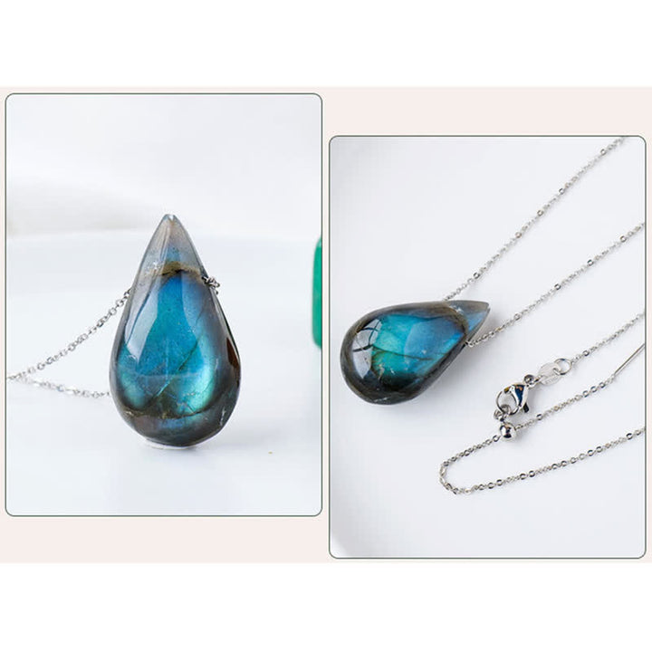 Buddha Stones Labradorite Water Drop Support Healing Necklace Pendant