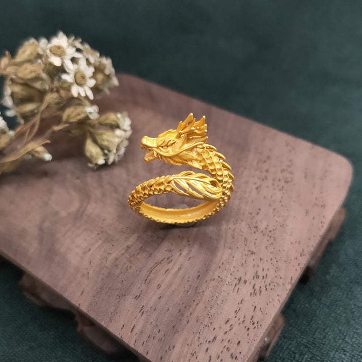 Buddha Stones Golden Dragon Success Strength Ring