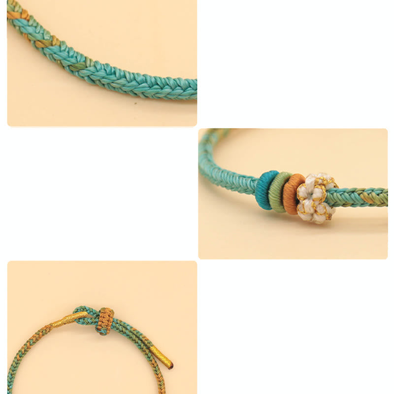 Buddha Stones Handmade Eight Thread Peace Knot Peach Blossom Knot Luck Rope Braided Bracelet