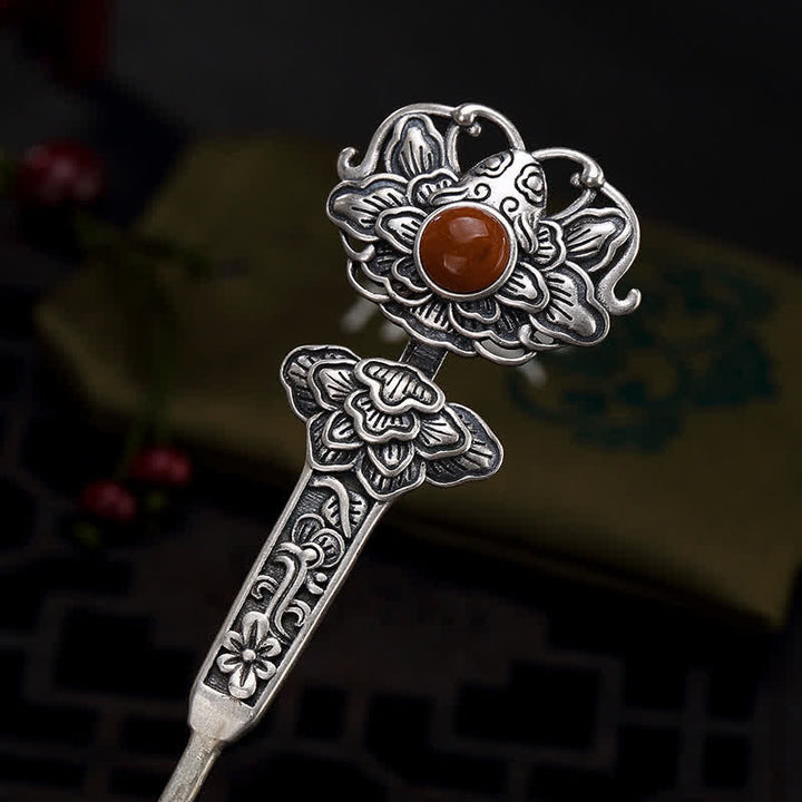 Red Agate Peony Flower Confidence Hairpin