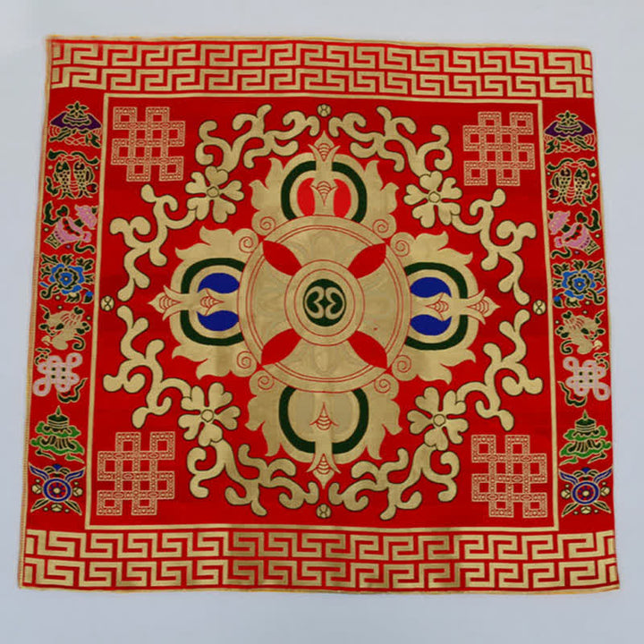 Flower Endless Knot Prayer Altar Mat Healing Meditation 8 Auspicious Symbols Mat Table Runner