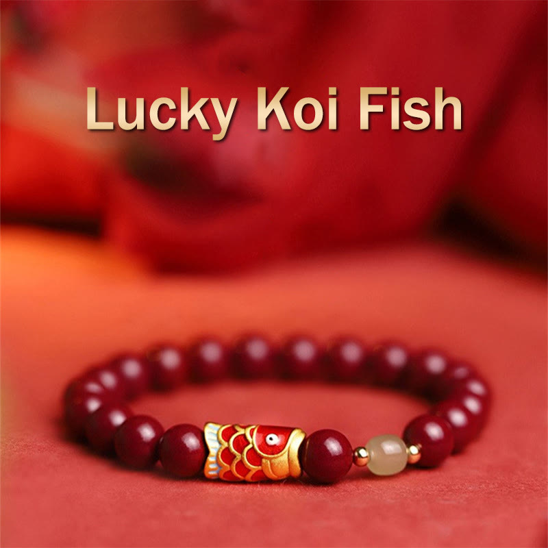 Buddha Stones Natural Cinnabar Lucky Koi Fish Hetian Jade Bead Blessing Bracelet