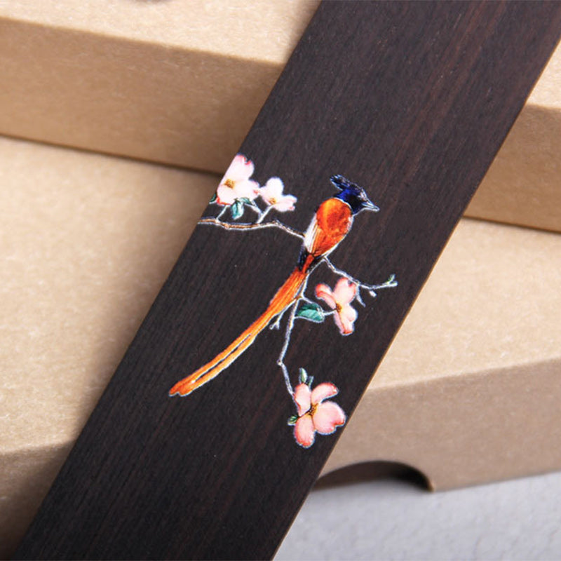 Buddha Stones Oriole Bird Flower Ebony Wood Bookmarks With Gift Box