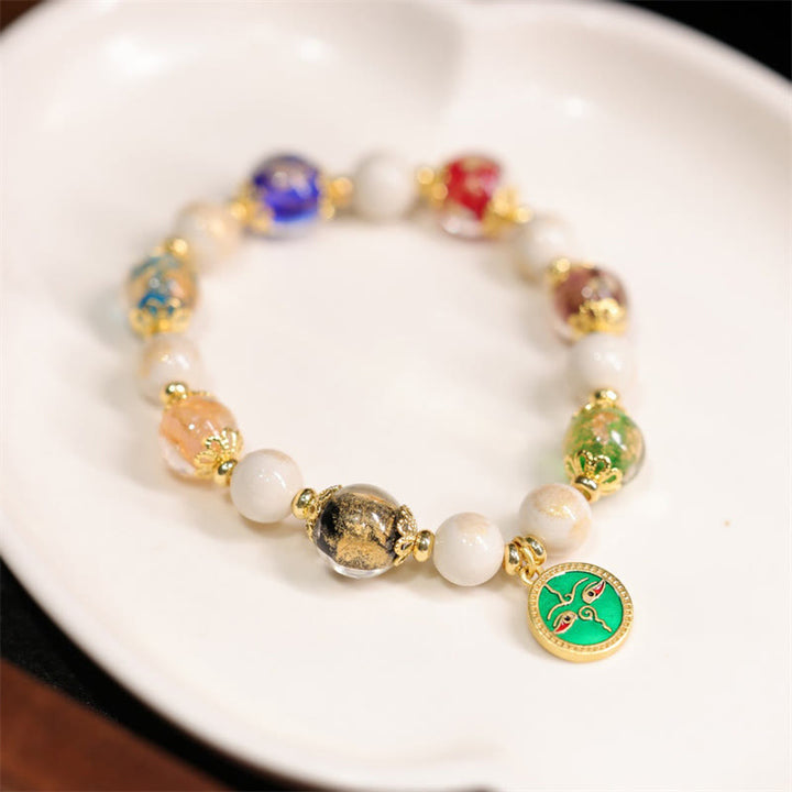 Buddha Stones Tibetan Five God Of Wealth Fortune Liuli Glass Bead Incense Ash Porcelain Bead Charm Bracelet