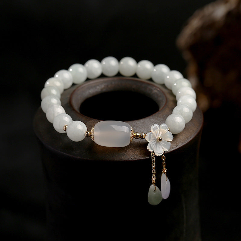 Buddha Stones Natural White Jade Luck Bracelet