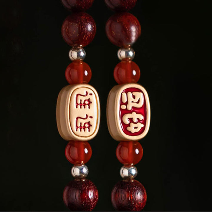 Buddha Stones Tibetan Small Leaf Red Sandalwood Lotus Cinnabar Sachet Protection Tassel Car Hanging Decoration