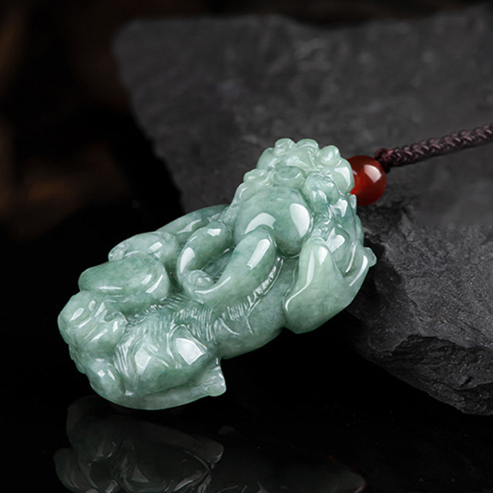 Buddha Stones Jade PiXiu Wealth Luck String Necklace Pendant