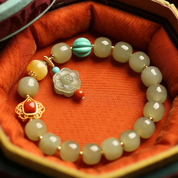 Jade Amber Lotus Bead Luck Bracelet