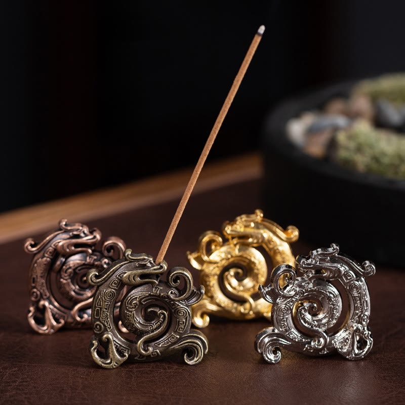 Buddha Stones Mini Auspicious Dragon Pattern Meditation Zinc Alloy Small Incense Stick Burner