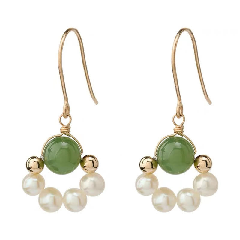 Buddha Stones Cyan Jade Pearl Bead Luck Drop Earrings