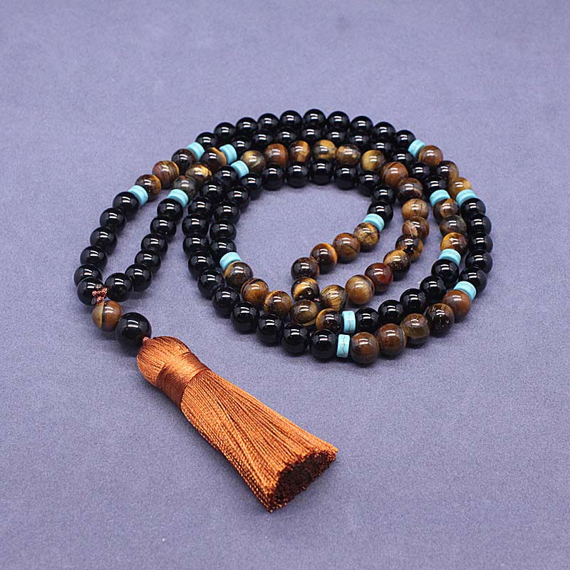 Buddha Stones Tibetan Black Onyx Peaceful Mala Set