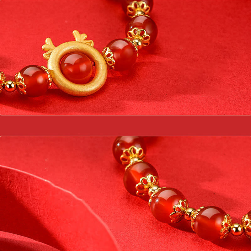 Buddha Stones 925 Sterling Silver Year of the Dragon Natural Red Agate Lovely Dragon Luck Bracelet