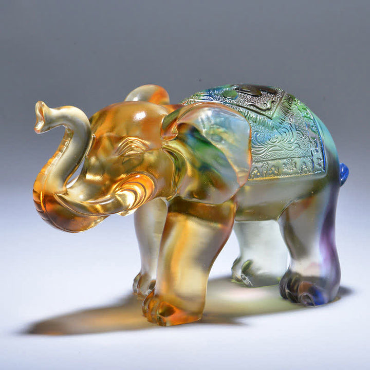 Handmade Liuli Crystal Elephant Art Piece Wisdom Wealth Home Decoration