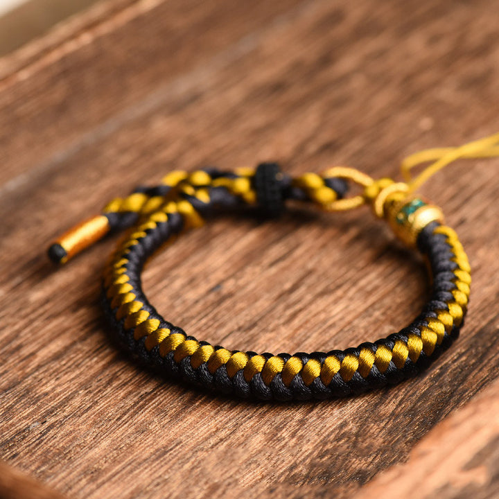 Buddha Stones Handmade Tibetan Black Gold Dragon Scale Rope Om Mani Padme Hum Purity Bracelet