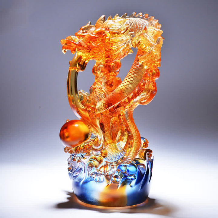 Buddha Stones Feng Shui Dragon Handmade Liuli Crystal Art Piece Success Home Office Decoration