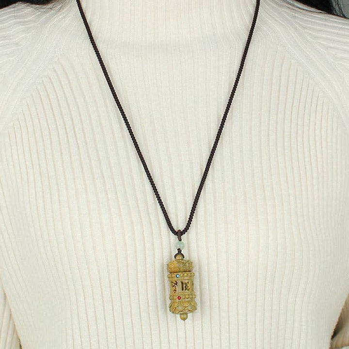 Buddha Stones Tibet Green Sandalwood Rosewood Om Mani Padme Hum Lotus Positive Soothing Necklace Pendant