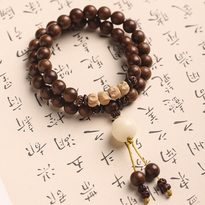 Buddha Stones Sandalwood Small Leaf Red Sandalwood Bodhi Seed Purification Double Wrap Bracelet