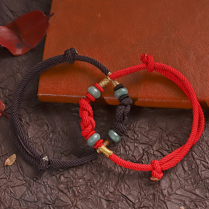 Bring Good Luck Red String Jade Fortune Knot Braided Couple Bracelet